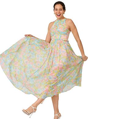 Women's J. Mendel Floral Pleated Bodice Halter Midi Dress
