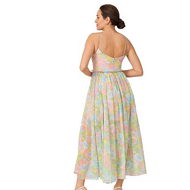 Women's J. Mendel Floral Pleated Bodice Halter Midi Dress