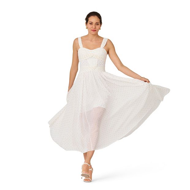 J Mendel Women's Metallic Print Twist Pleated Midi Dress - Gold Clip Dot