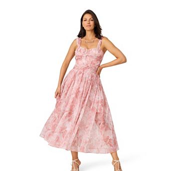 Women's J. Mendel Print Twist Pleated Midi Dress