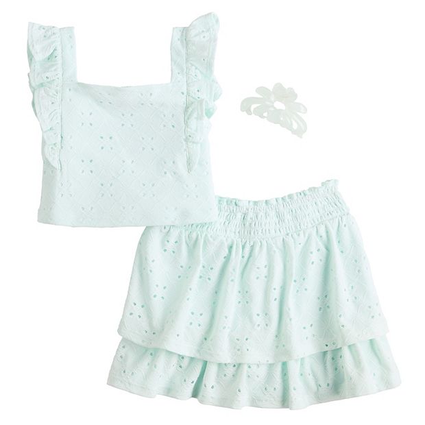 Girls 4-8 BTween Knit Eyelet Ruffle Tank Top, Tiered Skirt