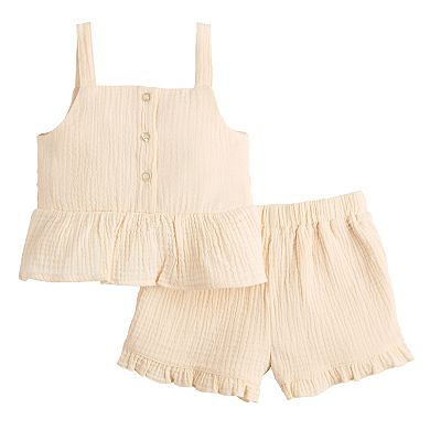 Girls 4-8 BTween 2-Piece Crochet Top & Crinkle Gauze Ruffle Shorts Set