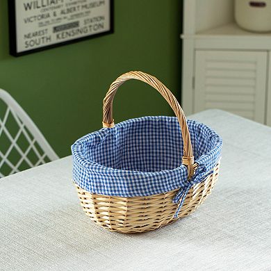 Picnic Basket with Handle and Washable Plaid Liner