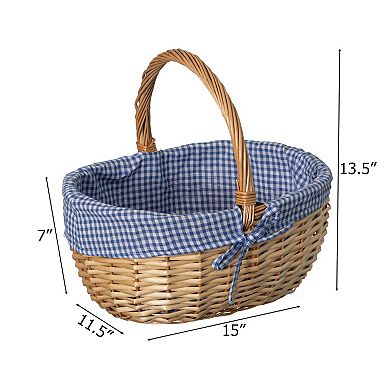 Picnic Basket with Handle and Washable Plaid Liner