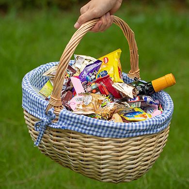 Picnic Basket with Handle and Washable Plaid Liner