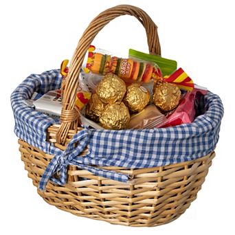 Picnic Basket with Handle and Washable Plaid Liner