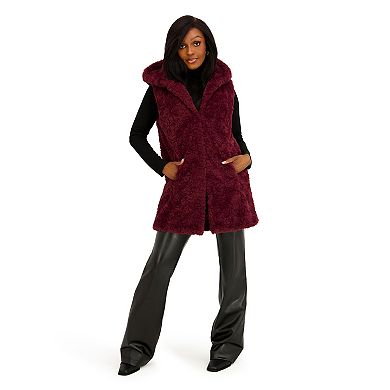 Juniors' madden girl Hooded Long Faux Fur Vest