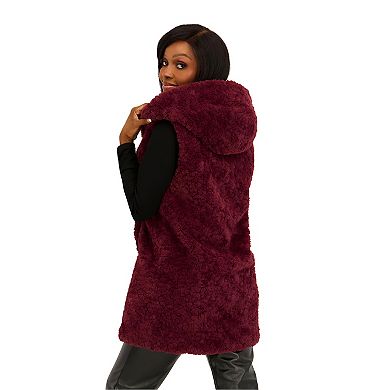 Juniors' madden girl Hooded Long Faux Fur Vest