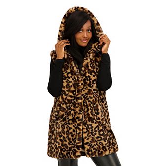 Juniors' madden girl Hooded Long Faux Fur Vest