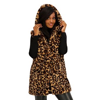Juniors' madden girl Hooded Long Faux Fur Vest