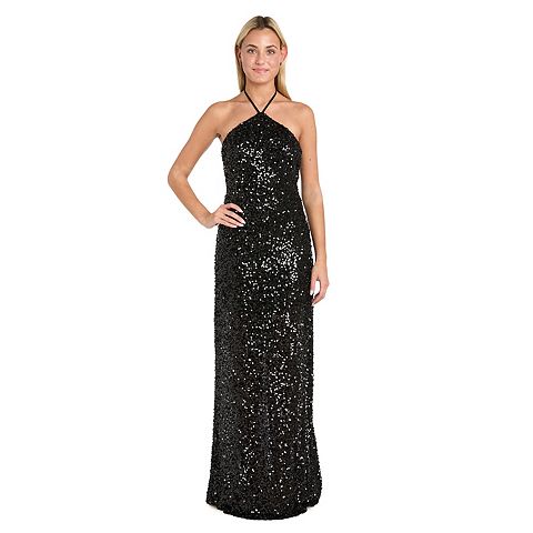 Женские платья Morgan Juniors' Morgan and Co Long Sequin Halter Tie Neck Dress