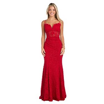 Juniors' Morgan and Co Lace Illusion Corset Evening Gown