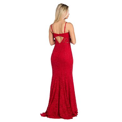 Juniors' Morgan and Co Lace Illusion Corset Evening Gown