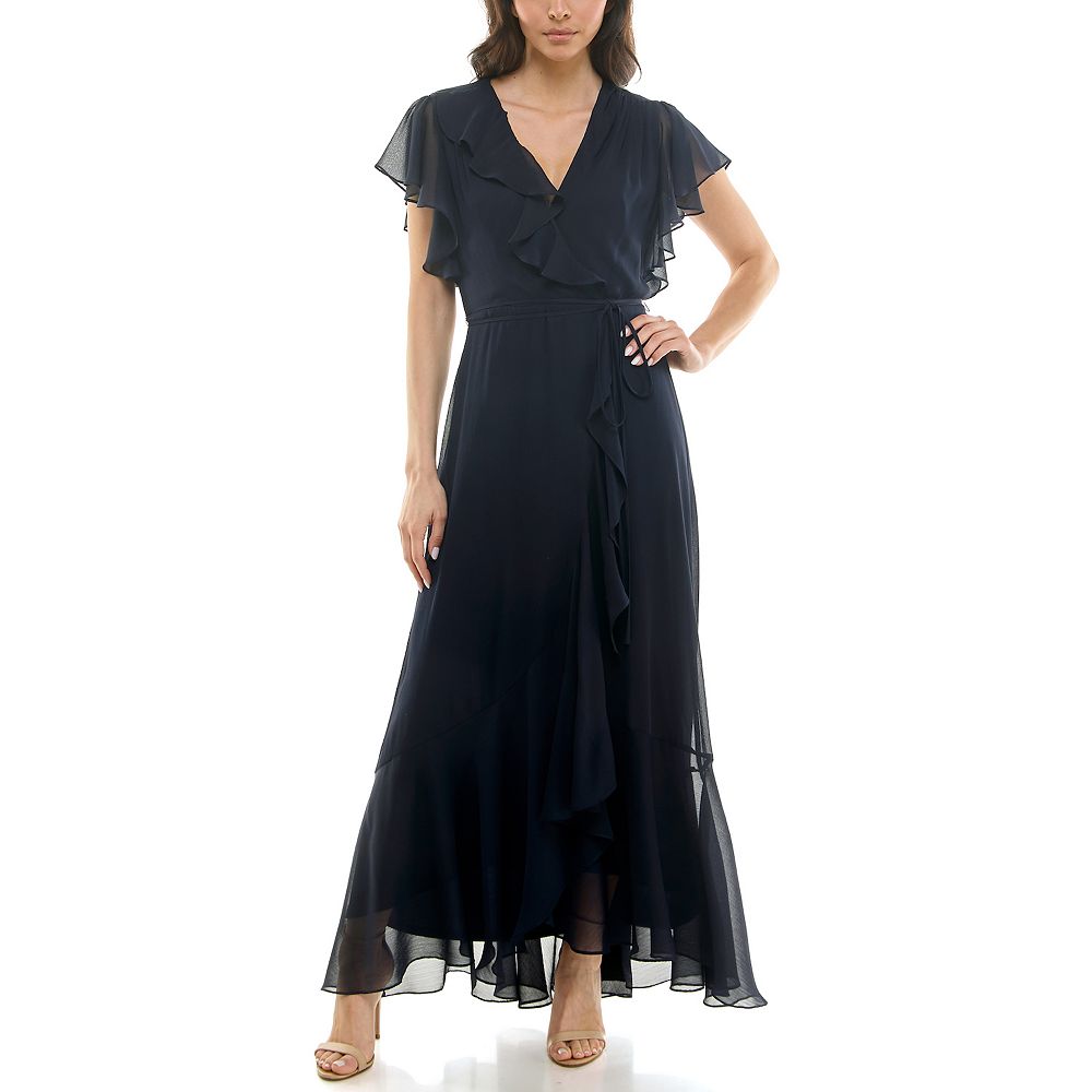 Tencel Blend Women Ruffle Cap Sleeve Maxi Dress With Sash