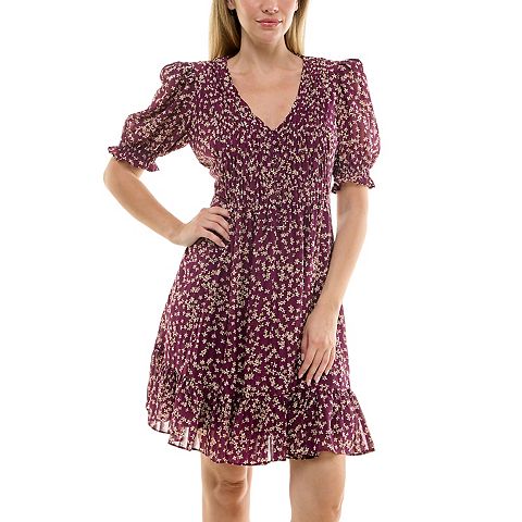 Женские платья Taylor Women's Taylor V-Neck Ruffle Hem Smocked Bodice Dress