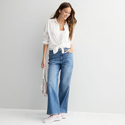 Juniors' SO® High Rise Baggy Wide Leg Jeans
