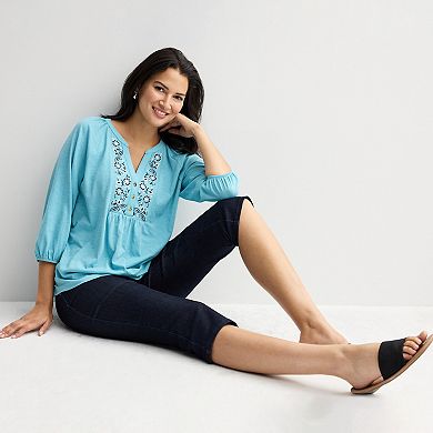 Women's Croft & Barrow® Embroidered Henley Top