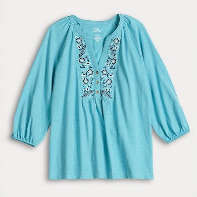 Women's Croft & Barrow® Embroidered Henley Top
