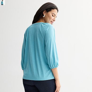 Women's Croft & Barrow® Embroidered Henley Top