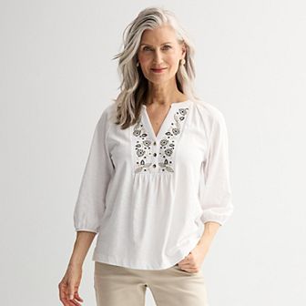 Women's Croft & Barrow® Embroidered Henley Top