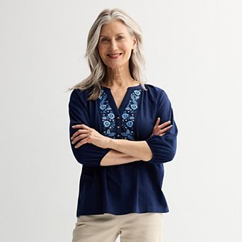 Women's Croft & Barrow® Embroidered Henley Top