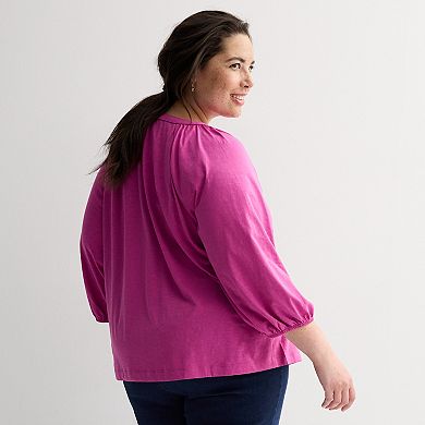 Plus Size Croft & Barrow® Embroidered Henley Top
