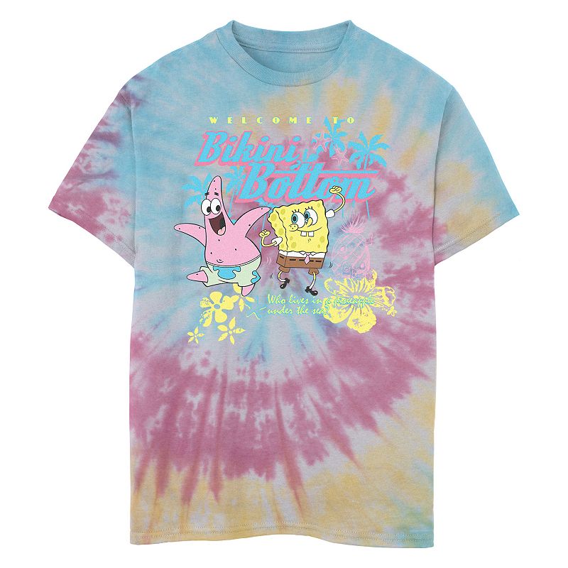Boys 8-20 SpongeBob SquarePants Welcome To Bikini Bottom Tie Dye Graphic Tee, Boy's, Size: XS, Blue Pink Light Yellow
