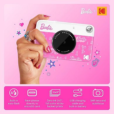 Kodak x Barbie Printomatic Instant Print Camera Signature Style, Case + Paper (20 Sheets) - Bundle