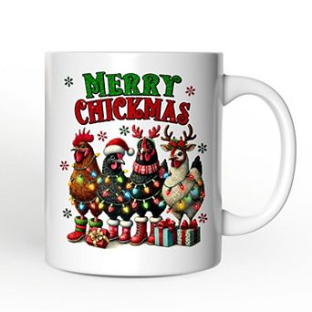 Merry Chickmas Mug, Farmhouse Christmas Chickens Gift
