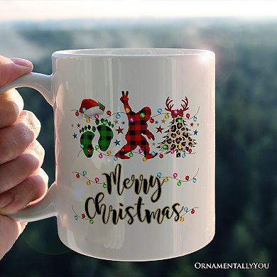Bigfoot Buffalo Plaid Christmas Mug, Sasquatch Holiday Decoration