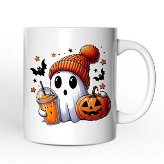 Cute Ghost with Coffee Drink, Halloween Mug, Fun Boujee Gift