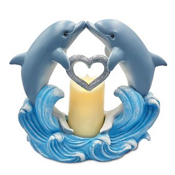 Tides of Affection Dolphin Figurine and Tealight Candle, 7" Romantic Tabletop Valentine