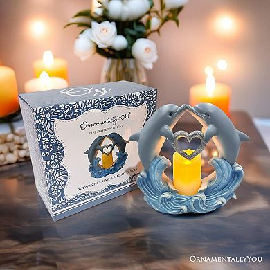 Tides of Affection Dolphin Figurine and Tealight Candle, 7" Romantic Tabletop Valentine