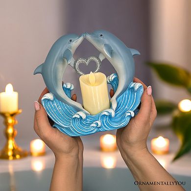 Tides of Affection Dolphin Figurine and Tealight Candle, 7" Romantic Tabletop Valentine