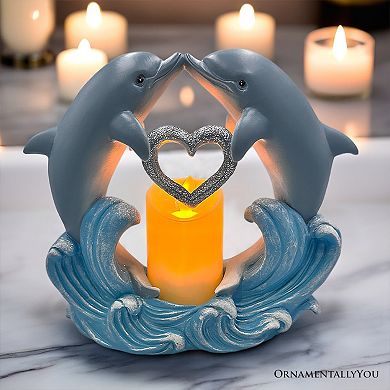 Tides of Affection Dolphin Figurine and Tealight Candle, 7" Romantic Tabletop Valentine