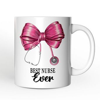 Best Nurse Coquette Pink Bow Mug, Pink Stethoscope, Gift for Nurse