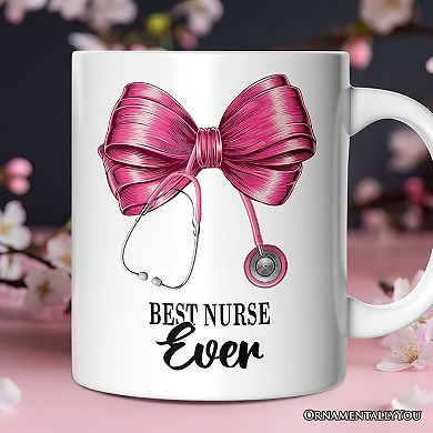 Best Nurse Coquette Pink Bow Mug, Pink Stethoscope, Gift for Nurse