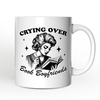 Crying Over Book Boyfriends Mug, Retro Anti-Valentine Funny Gift