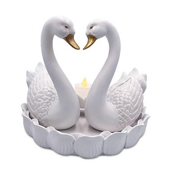 Elegance in Union Swan Figurine and Tealight Candle, 7" Romantic Couples Gift for Valentine