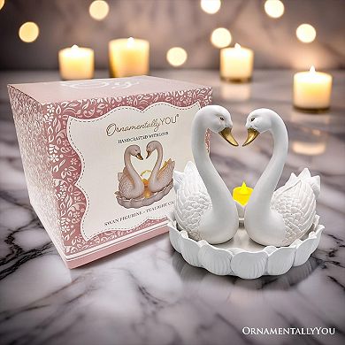 Elegance in Union Swan Figurine and Tealight Candle, 7" Romantic Couples Gift for Valentine