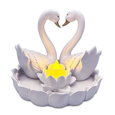 Elegance in Union Swan Figurine and Tealight Candle, 7" Romantic Couples Gift for Valentine