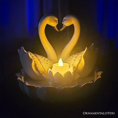 Elegance in Union Swan Figurine and Tealight Candle, 7" Romantic Couples Gift for Valentine