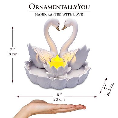 Elegance in Union Swan Figurine and Tealight Candle, 7" Romantic Couples Gift for Valentine