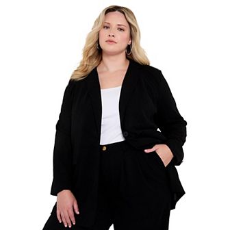 June + Vie Women's Plus Size Smooth Classic Blazer