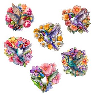 Hummingbirds Decorative Wooden Magnets Set of 6 by G. Debrekht