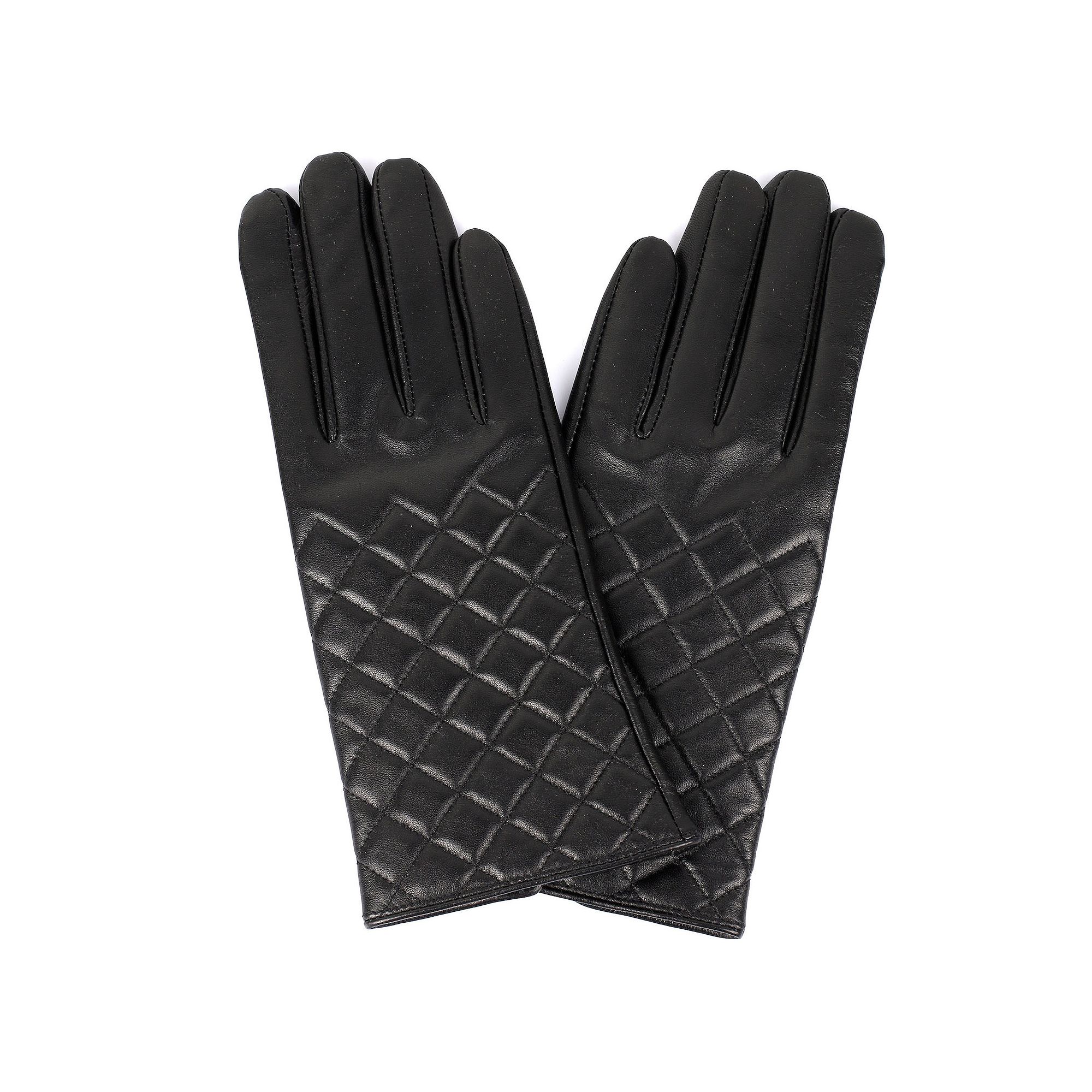 Womens Karla Hanson Quilted Leather Touch Screen Gloves, Size: Small, Blac