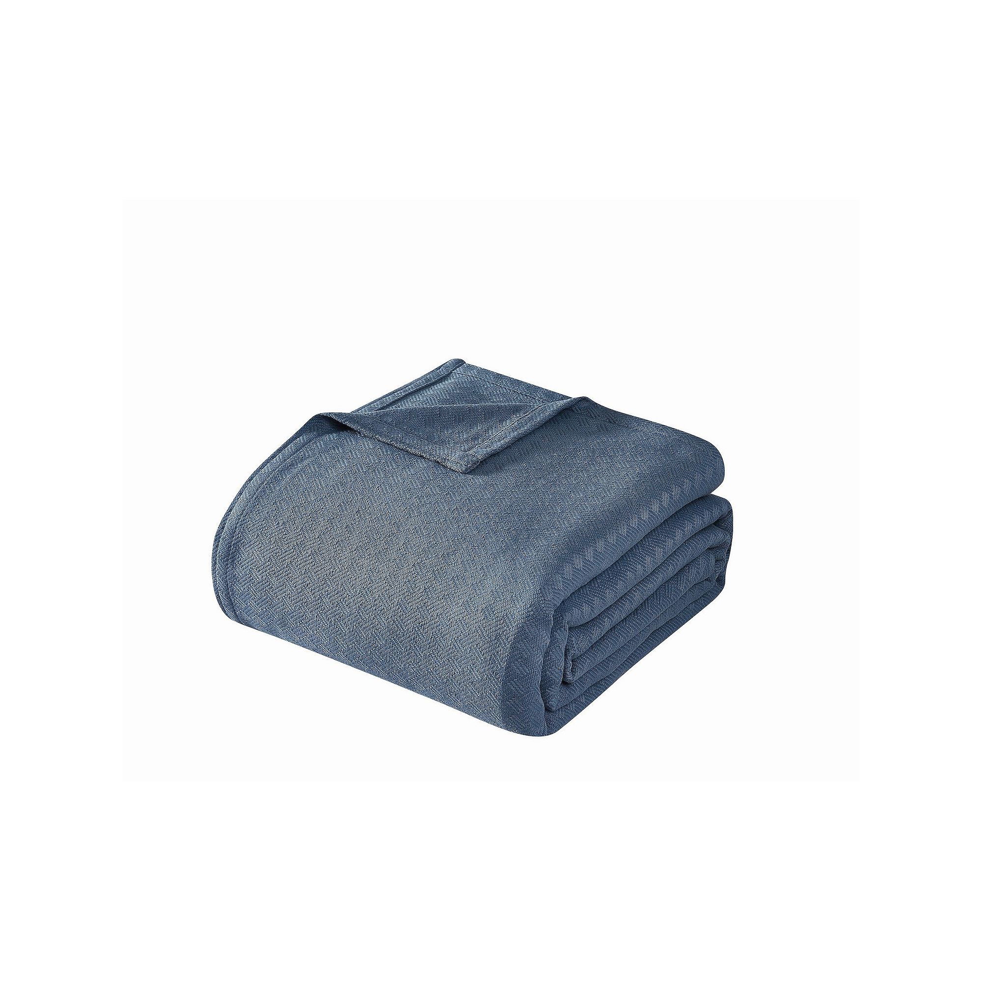 Borghese Roma Luxe Basket Weave Cotton Blanket, Blue Blue