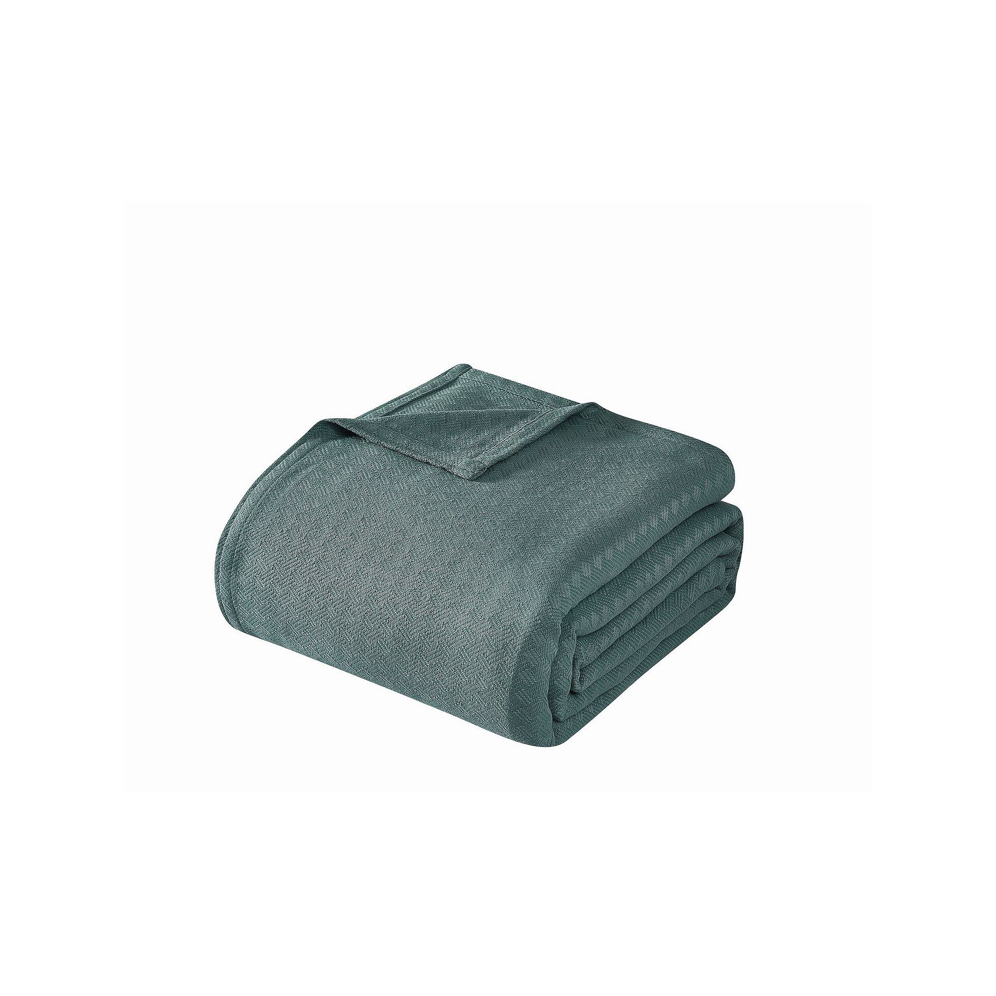 Borghese Roma Luxe Basket Weave Cotton Blanket, Storm Green