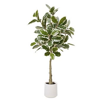 American Art Décor 60 in Artificial Variegated Rubber Tree Plant Floor Decor