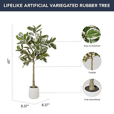 American Art Décor 60-in. Artificial Variegated Rubber Tree Plant Floor Decor